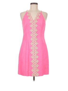 Lily Pulitzer Pink Halter Shift Dress with Cream Lace Trim